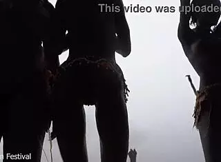 three african tribe witches dancing ritual for rain