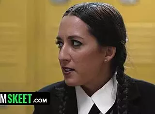 goth wednesday adams and ebony friend banged by classmate