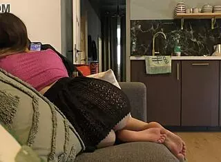 skinny petite girlfriend attends porn casting without panties or bra to show shaved pussy and spread legs