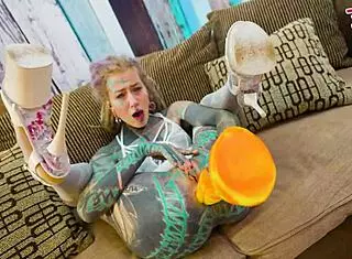 Tattooed Girl Feels Intense Solo Anal Pleasure