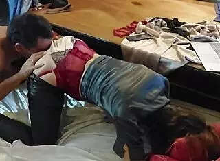 french amateur in satin lingerie gets doggystyle fuck with blowjob and rimjob