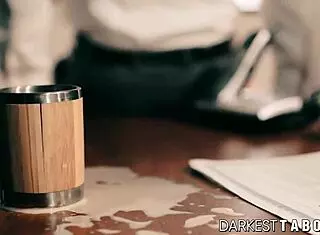 Pierced brunette milf rides boss doggystyle