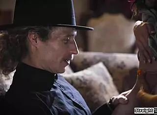 the lesbian couple forces the disapproving priest to lick their pussies in a taboo 3some