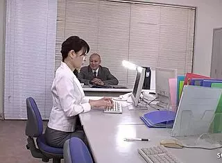 Japanese secretary with small tits and bushy pussy seduces for creampie fuck at office in japan