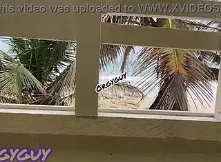 Ebony Wife Flashes Pussy at Beach House