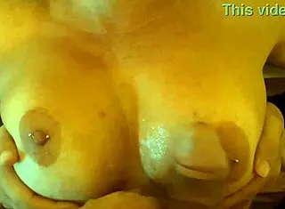 Stepmom Licks Cum Off Oiled Pierced Nipples