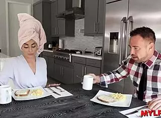 sensual housewife prepares perfect breakfast for her tactless man