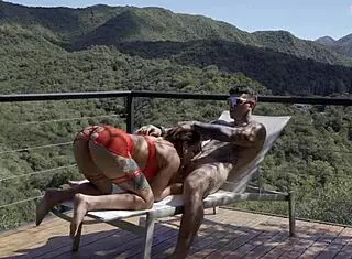Latina Wife Surprises Husband with Red Lingerie Flashing Ass Outdoors in Homemade Scene