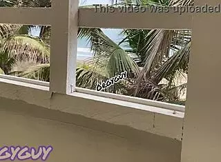 Ebony Wife Flashes Pussy at Beach House