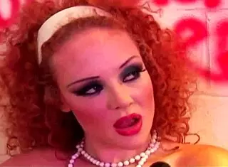 in the filthy bathroom, the busty redhead gets double anal penetration, deepthroating and facials