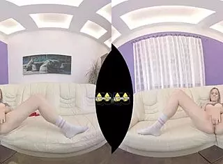 Vr piss play and dildo fucking on sofa
