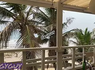 Ebony Wife Flashes Pussy at Beach House