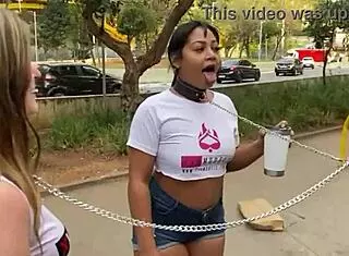 Walking Girls With Collars In Sao Paulo Center Exhibitionism On The Street