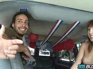 Redhead babe delila darling in 4th of july public bus fuck