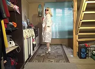 Juicy milf teases with striptease in stunning lingerie and stockings.