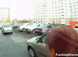 rina teen fucks on stairway wearing glasses, not shy at all