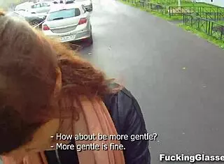 rina teen fucks on stairway wearing glasses, not shy at all