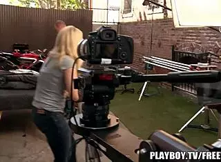 Behind the scenes at Playboy TV with deep oral action.