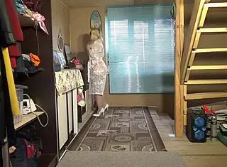 Juicy milf teases with striptease in stunning lingerie and stockings.