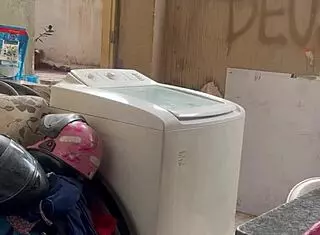 Neighbor Hides Watching Woman Wash Clothes Outdoors With Wet Pussy, Brown Eyes, And Small Tits Exposed!