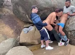 Married Latina Fucks Two Africans On Beach