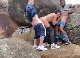 Married Latina Fucks Two Africans On Beach