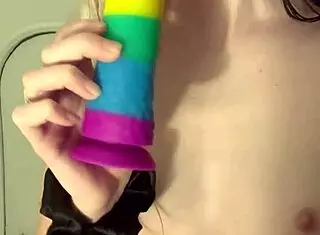tiny amateur rides giant dildo in little pussy, orgasms and leaks cum, what about panty bank?