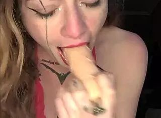 Malafalda engages in food play with banana and ass to mouth action.