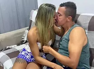 The pretty brazilian girlfriend gets shared with the cuckold's friend in the bedroom for the first time