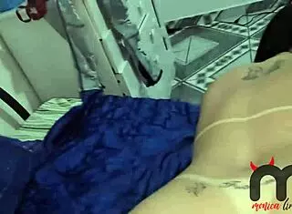 the plumber fucks the hot wife on the couple's bed while the cuckold husband films