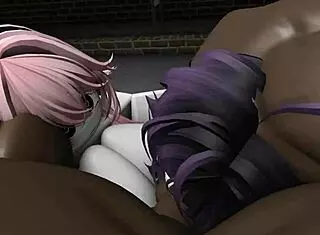 Intense trio of two submissives with big black cock