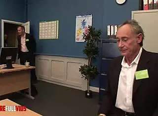 Wow, hot ebony secretary and brunette fuck in office after interview