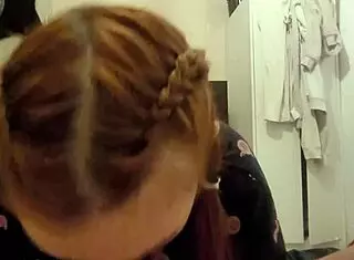 Red head roommate sucks my dick and swallows cum