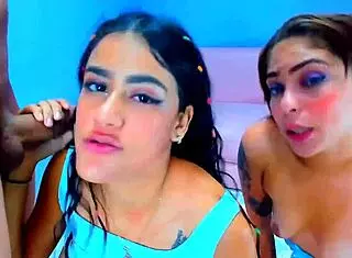 Two Latinas in hot threesome with neighbor featuring super blowjobs.