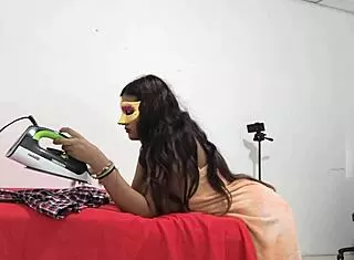 Cute chubby student fixes uniform for morning class