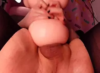 cute chubby tranny fucks pinky toy for double cumshot