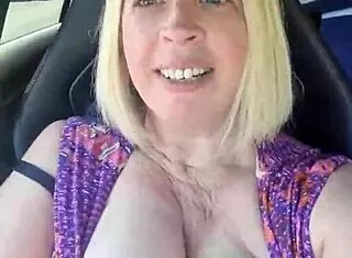 She flashes the truck driver nearby.