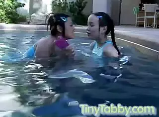 Tiny Asian Latina Teens Finger Each Other by the Pool