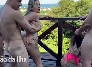 Wild Outdoor Orgy with Three Hot Babes Screaming!