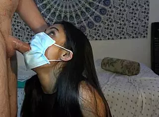 swallowed his cock with mask on, then off, kept sucking him deep!