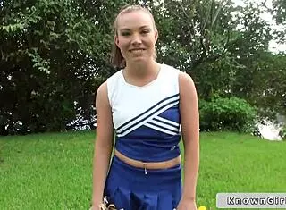 Busty cheerleader flashes huge boobs outdoors today