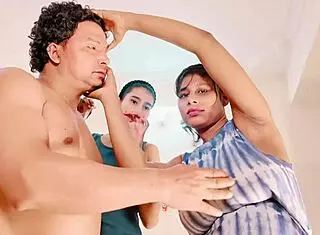 Two wives share threesome.