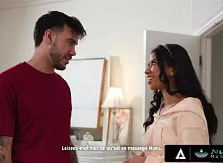 cute ebony ameena green licks pussy in naughty nuru massage