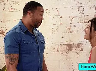 sexy masseuse maya woulfe rubs black client john legendary with nuru gel and more