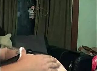 black couple uses crotchless blindfold and handcuffs for fun