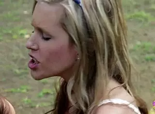 Sasha Heart, Serena Blair, and Sara Love enjoy hot lesbian sex outdoors in the woods