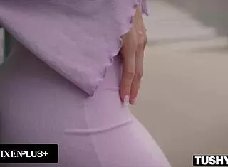 Blonde Graycee Baybee bent over, oiled ass licked, deepthroats, cowgirl assfucking, facial