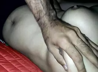 during indian honeymoon, groom gropes bride's big tits and presses them hard
