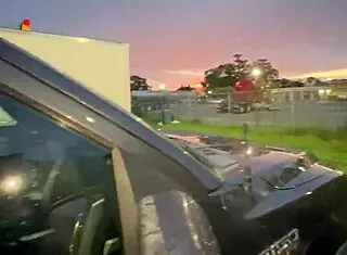 Married girl sucks trucker dick in parking lot like slut