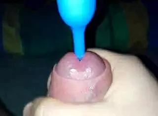 handjob with plugin leads to cumshot in casual setting